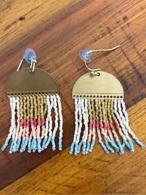 Ink+Alloy Half-Moon Beaded Fringe Earrings